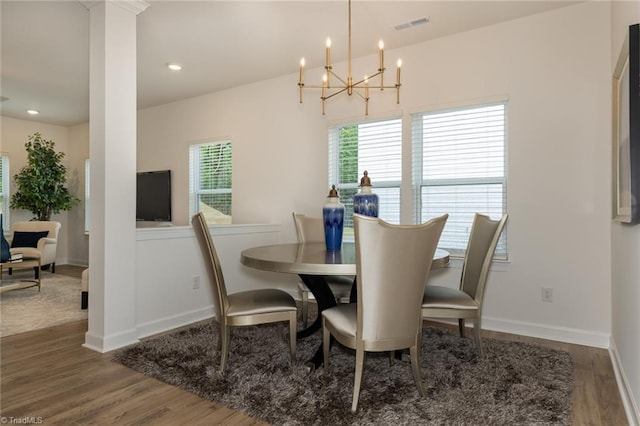6005 Crestridge Ln Unit 1005, Winston-Salem, NC 27105 - dining room with wood finished floors, a chandelier, and recessed lighting