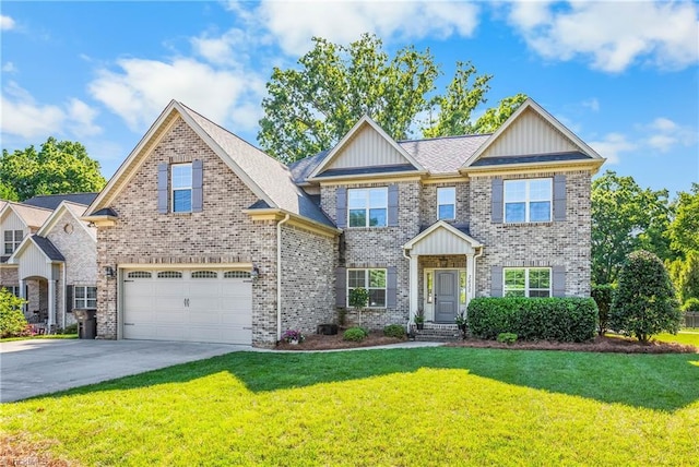 3632 Sally Kirk Rd, Winston-Salem, NC 27106 - craftsman-style house featuring concrete driveway, an attached garage, brick siding, and a front lawn