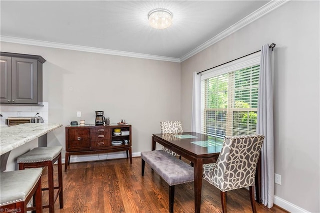 3632 Sally Kirk Rd, Winston-Salem, NC 27106 - dining space featuring dark wood finished floors, ornamental molding, and baseboards