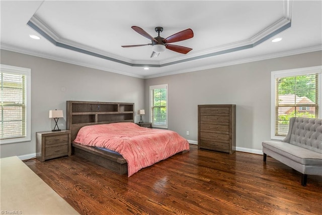 3632 Sally Kirk Rd, Winston-Salem, NC 27106 - bedroom with a tray ceiling, multiple windows, wood finished floors, crown molding, and recessed lighting