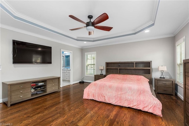 3632 Sally Kirk Rd, Winston-Salem, NC 27106 - bedroom featuring a raised ceiling, wood finished floors, multiple windows, baseboards, and ornamental molding
