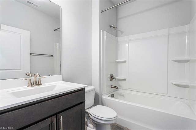 full bathroom with shower / bath combination, vanity, and toilet