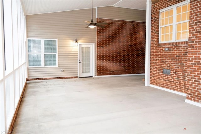 view of patio featuring ceiling fan