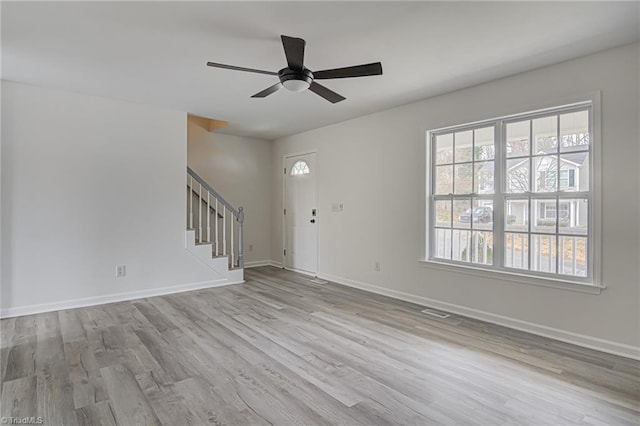 interior space featuring ceiling fan and light hardwood / wood-style floors