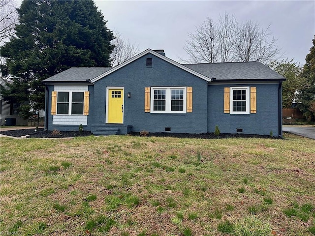 1214 Fillman Dr, Reidsville, NC 27320 - view of front facade featuring a front lawn, entry steps, roof with shingles, crawl space, and brick siding
