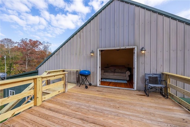 deck featuring a detached garage