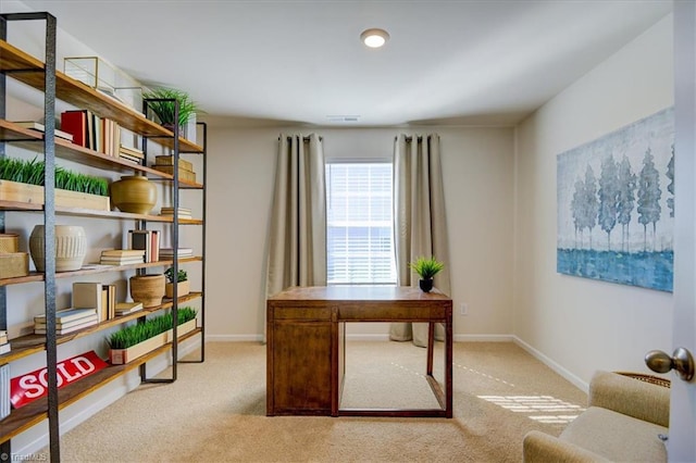 view of carpeted home office