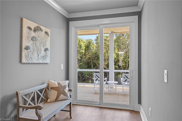 doorway with light hardwood / wood-style floors