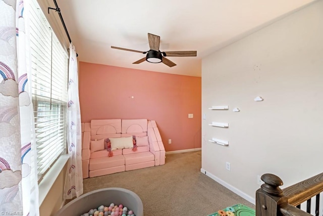 1881 Huntley Way, Burlington, NC 27215 - bedroom with carpet floors, baseboards, and a ceiling fan