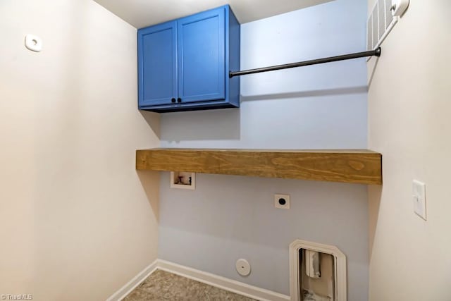 1881 Huntley Way, Burlington, NC 27215 - laundry room featuring gas dryer hookup, electric dryer hookup, hookup for a washing machine, baseboards, and cabinet space