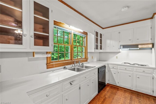 938 Croyden St, High Point, NC 27262 - kitchen with a sink, ventilation hood, black dishwasher, white electric cooktop, and white cabinets