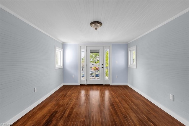 225 Main St E, Pilot Mountain, NC 27041 - empty room featuring baseboards, dark wood-style floors, and ornamental molding