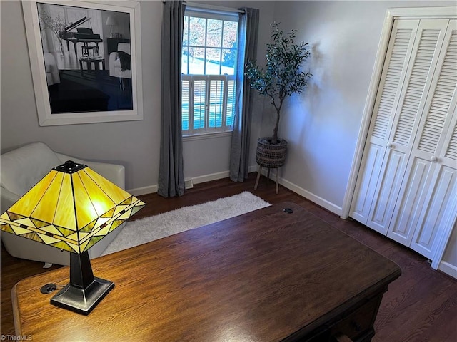 interior space with dark hardwood / wood-style floors