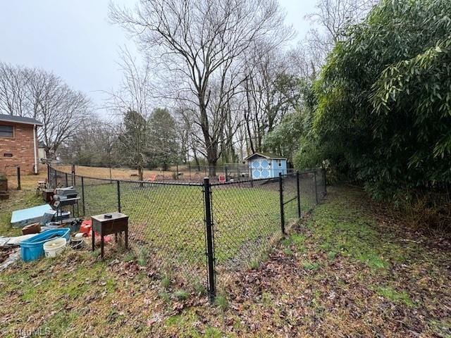 view of yard with a storage unit