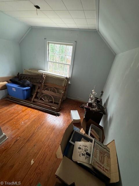 additional living space with wood-type flooring and lofted ceiling