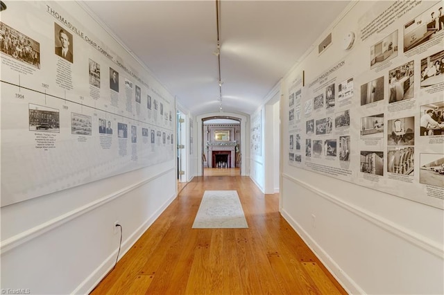 17 E Main St, Thomasville, NC 27360 - hall featuring rail lighting, wood finished floors, and crown molding