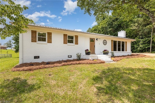 4353 Valley View Rd, Thomasville, NC 27370 - ranch-style house with crawl space, a chimney, a front lawn, and brick siding