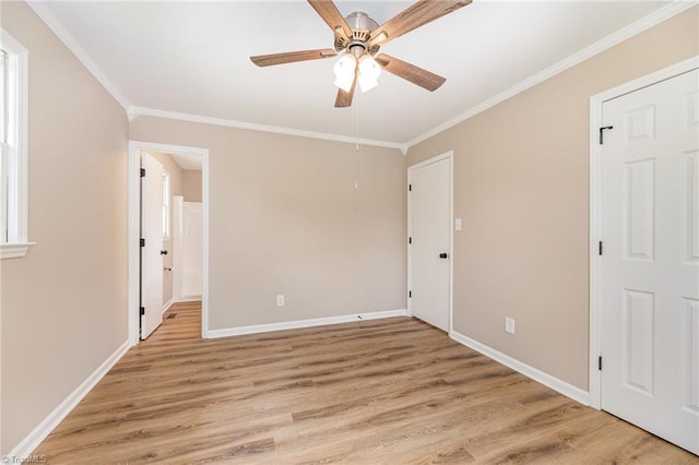 4353 Valley View Rd, Thomasville, NC 27370 - unfurnished bedroom featuring crown molding, light wood-style floors, baseboards, and ceiling fan