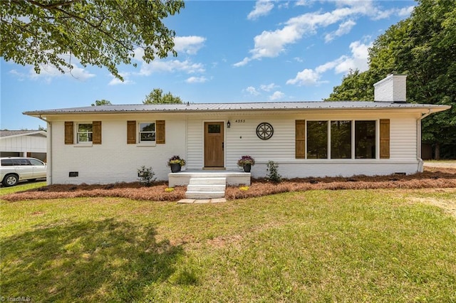 4353 Valley View Rd, Thomasville, NC 27370 - ranch-style home with a chimney, crawl space, a front lawn, and metal roof