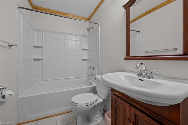 full bathroom with tile patterned floors, toilet, shower / bath combination, and vanity