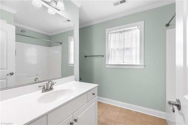 5119 Spiral Wood Dr, Clemmons, NC 27012 - full bathroom with vanity, crown molding, and tile patterned floors
