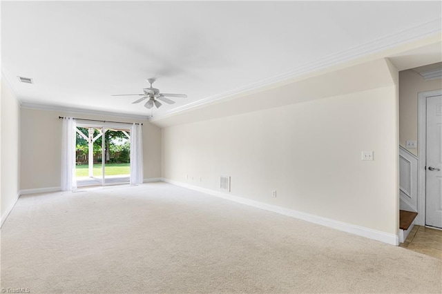 5119 Spiral Wood Dr, Clemmons, NC 27012 - empty room with light colored carpet, ornamental molding, and a ceiling fan