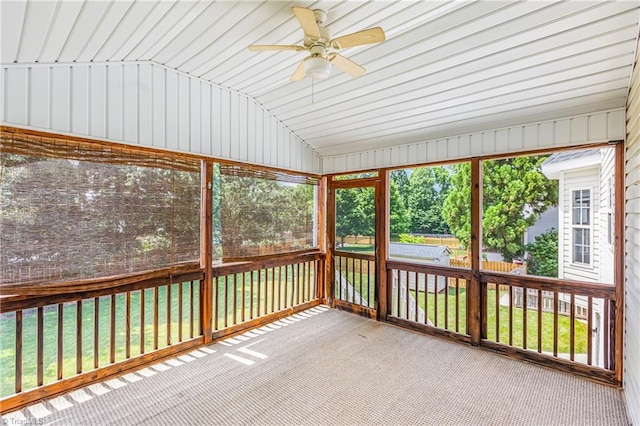 5119 Spiral Wood Dr, Clemmons, NC 27012 - unfurnished sunroom featuring vaulted ceiling and ceiling fan