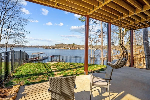 view of patio / terrace with a water view