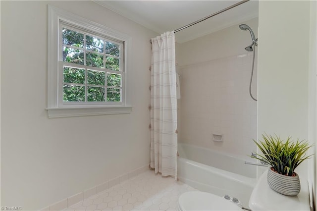1807 Millhouse Ct, Greensboro, NC 27407 - full bathroom featuring shower / bath combo with shower curtain and tile patterned flooring