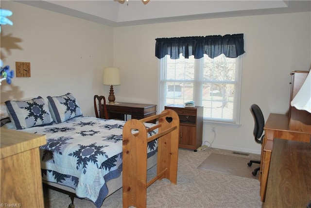 carpeted bedroom with multiple windows