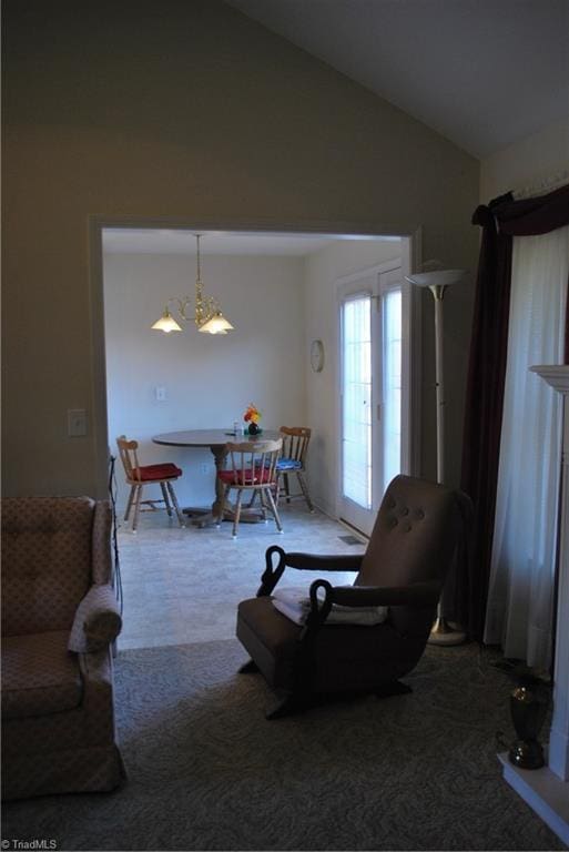 living room with vaulted ceiling