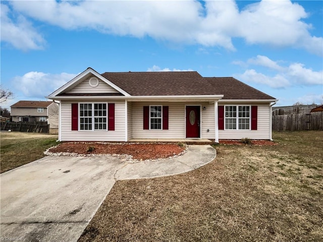 ranch-style house with a front lawn