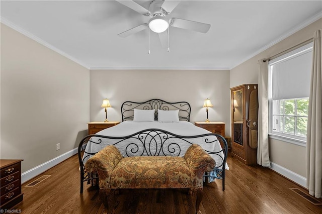 1732 Edgewood Ave, Burlington, NC 27215 - bedroom featuring ornamental molding, wood finished floors, and a ceiling fan