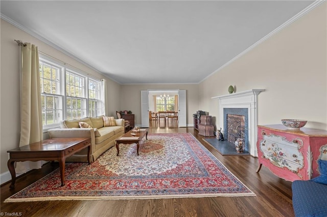 1732 Edgewood Ave, Burlington, NC 27215 - living area with wood finished floors, ornamental molding, and a fireplace