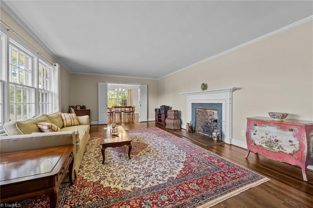 1732 Edgewood Ave, Burlington, NC 27215 - living room with wood finished floors, crown molding, and a fireplace with flush hearth