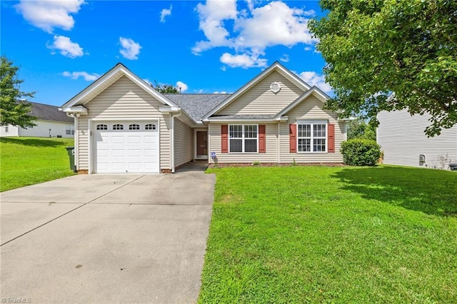 5803 Sycamore Glen Rd, Greensboro, NC 27405 - ranch-style house with an attached garage, concrete driveway, and a front yard