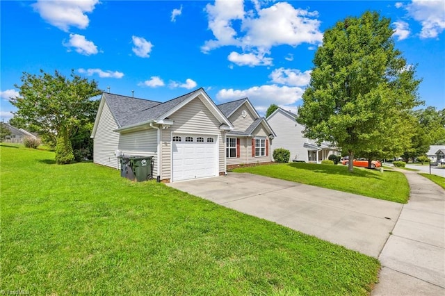 5803 Sycamore Glen Rd, Greensboro, NC 27405 - view of front facade with an attached garage, driveway, a front yard, and a shingled roof