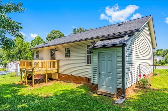 1650 Billy Dr, Winston-Salem, NC 27107 - rear view of property featuring a deck, a shingled roof, and crawl space