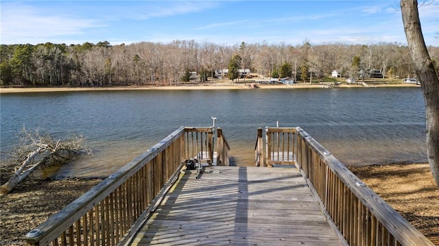 view of dock with a water view