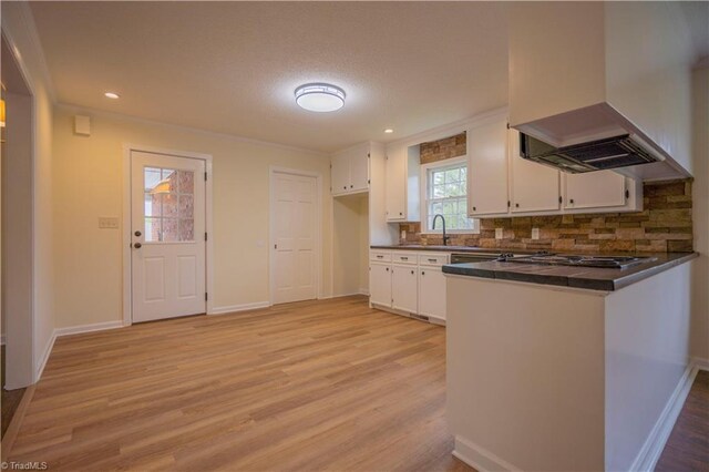 804 W 4th Ave, Lexington, NC 27292 - kitchen featuring white cabinets, light wood-type flooring, island exhaust hood, and dark countertops