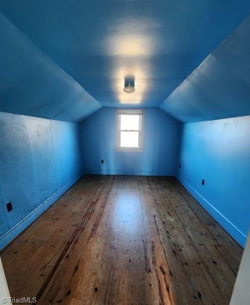 additional living space featuring vaulted ceiling and hardwood / wood-style flooring