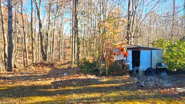 view of yard featuring a shed