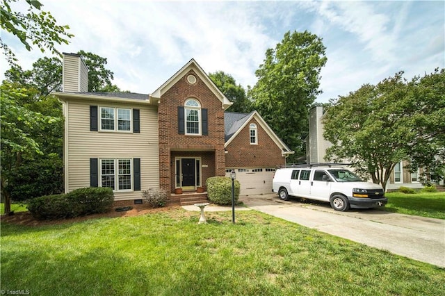 1923 Treyburn Ln, High Point, NC 27265 - view of front of property featuring driveway, a chimney, and a front lawn