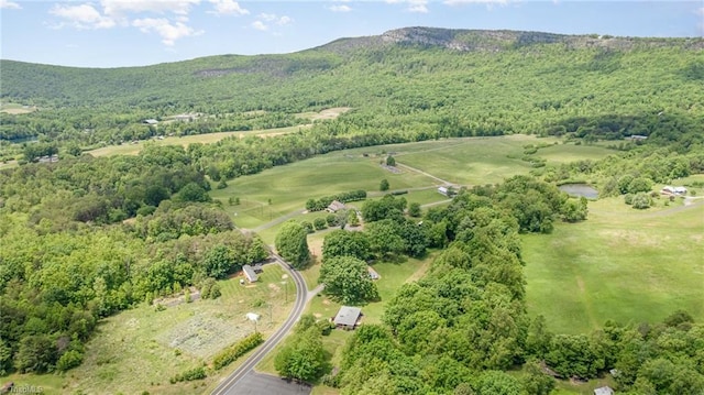 view of property location with a forest and mountains