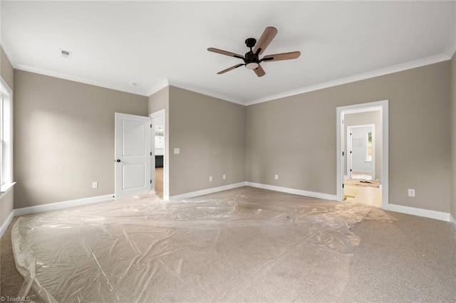 6957 Orchard Path Dr, Clemmons, NC 27012 - unfurnished bedroom with carpet floors, ornamental molding, baseboards, ensuite bath, and ceiling fan