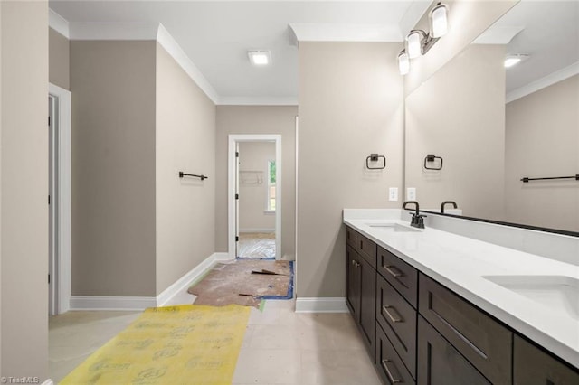 6957 Orchard Path Dr, Clemmons, NC 27012 - full bathroom with crown molding, double vanity, and baseboards