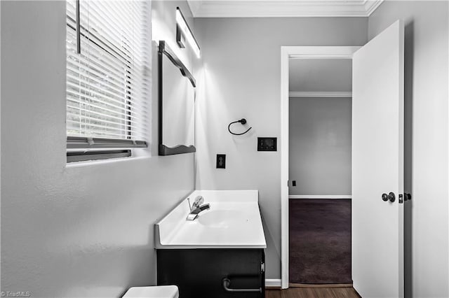 170 Vista Cir Unit C, Winston-Salem, NC 27106 - half bathroom featuring crown molding, vanity, wood finished floors, and baseboards