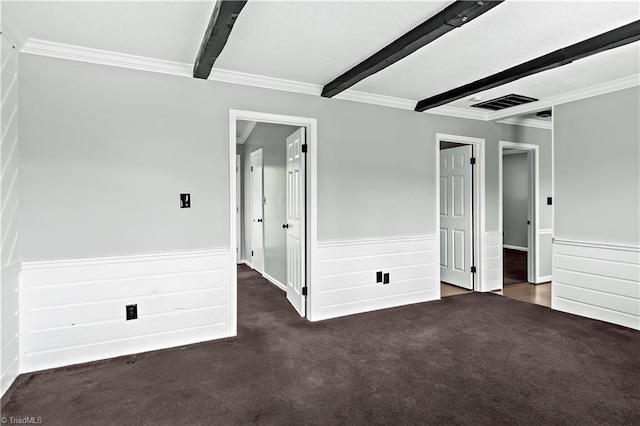 170 Vista Cir Unit C, Winston-Salem, NC 27106 - unfurnished bedroom with beamed ceiling, carpet, a wainscoted wall, and crown molding