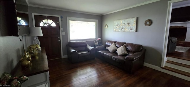 3613 Mcconnell Rd, Greensboro, NC 27405 - living room featuring wood finished floors, ornamental molding, and a fireplace with raised hearth