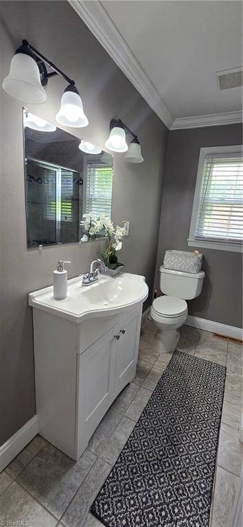 3613 Mcconnell Rd, Greensboro, NC 27405 - full bath with ornamental molding, vanity, and a shower with door